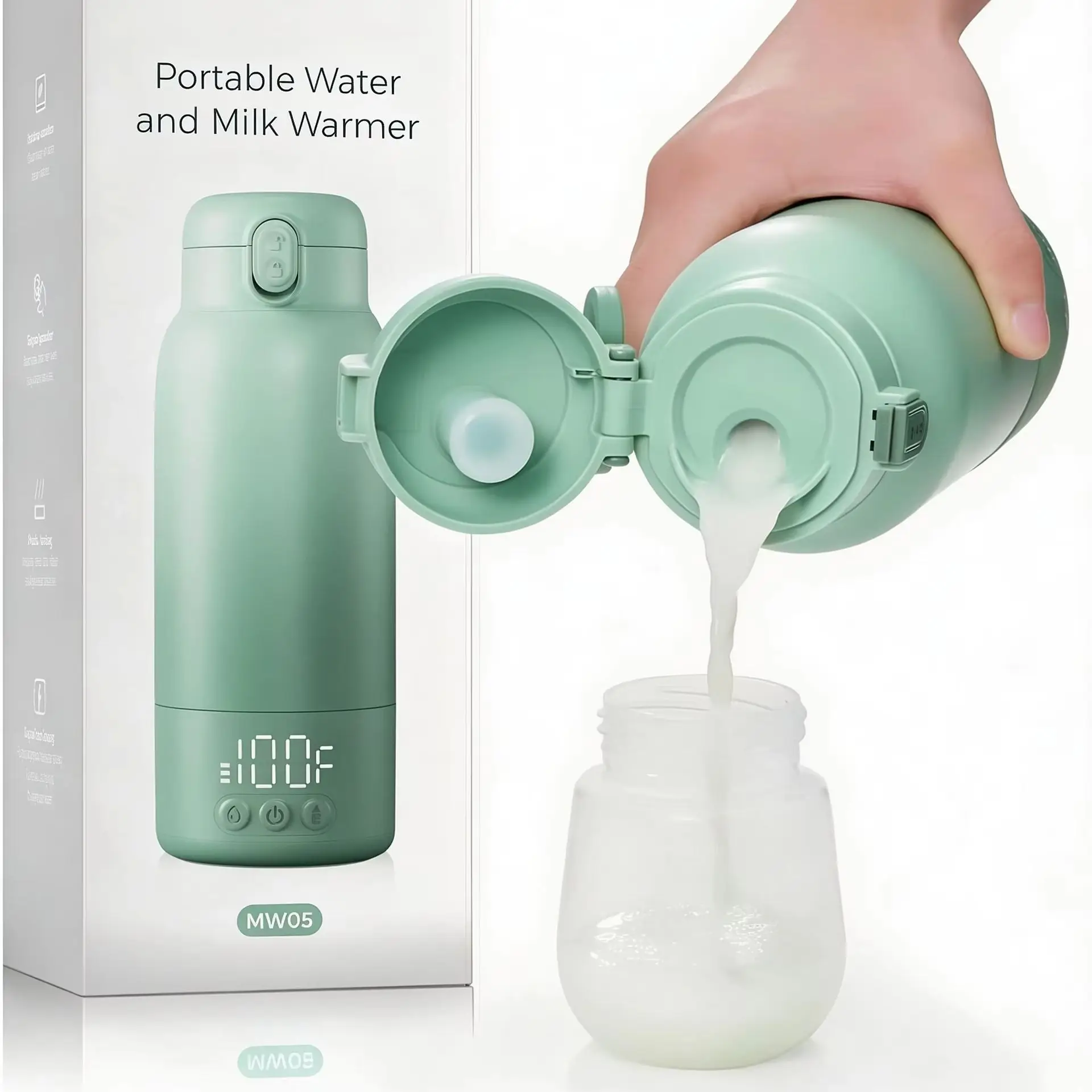 Baby Food Warmer - 旅行用の携帯式哺乳瓶ウォーマー。急速加熱機能と長時間のバッテリー持続時間を備え、17オンスの大容量で、赤ちゃんのミルクを温められます。