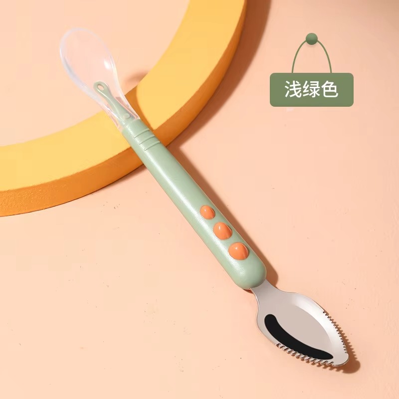 ダブルヘッドベビースプーンシリコーンステンレス鋼フルーツスク - Baby Food Menu のレビューと価格