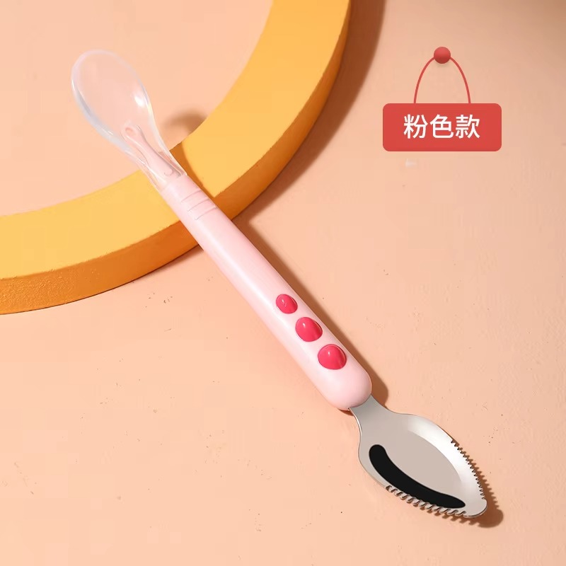ダブルヘッドベビースプーンシリコーンステンレス鋼フルーツスク - Baby Food Menu のレビューと価格