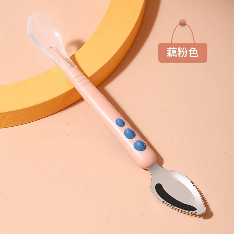 ダブルヘッドベビースプーンシリコーンステンレス鋼フルーツスク - Baby Food Menu のレビューと価格