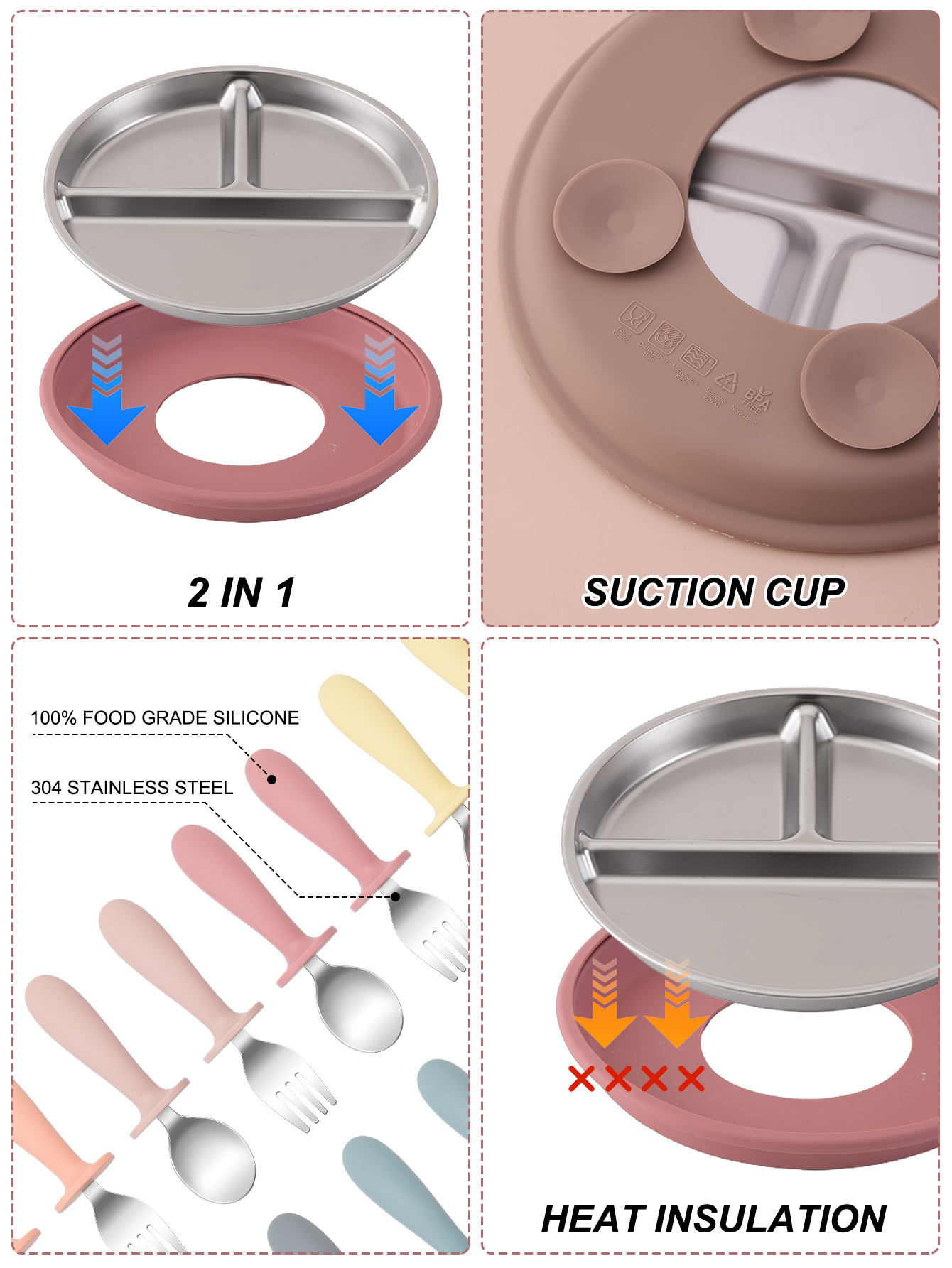 3 個のステンレス鋼の皿プレートベビー給餌ボウル取り外し可能 - Baby Food Menu のレビューと価格